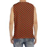 Orange And Black Checkered Pattern Print Men's Fitness Tank Top