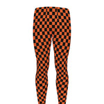 Orange And Black Checkered Pattern Print Men's leggings