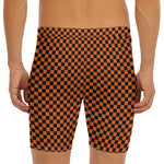 Orange And Black Checkered Pattern Print Men's Long Boxer Briefs