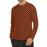 Orange And Black Checkered Pattern Print Men's Long Sleeve Rash Guard