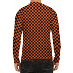 Orange And Black Checkered Pattern Print Men's Long Sleeve Rash Guard
