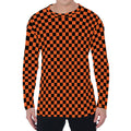 Orange And Black Checkered Pattern Print Men's Long Sleeve T-Shirt