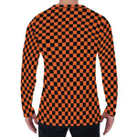Orange And Black Checkered Pattern Print Men's Long Sleeve T-Shirt