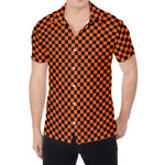 Orange And Black Checkered Pattern Print Men's Shirt