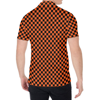 Orange And Black Checkered Pattern Print Men's Shirt
