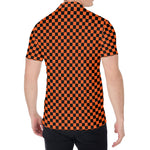 Orange And Black Checkered Pattern Print Men's Shirt