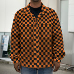 Orange And Black Checkered Pattern Print Men's Shirt Jacket
