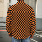 Orange And Black Checkered Pattern Print Men's Shirt Jacket