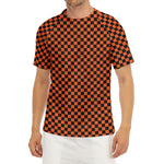 Orange And Black Checkered Pattern Print Men's Short Sleeve Rash Guard