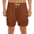 Orange And Black Checkered Pattern Print Men's Split Running Shorts