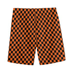 Orange And Black Checkered Pattern Print Men's Sports Shorts