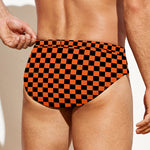 Orange And Black Checkered Pattern Print Men's Swim Briefs