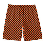 Orange And Black Checkered Pattern Print Men's Swim Trunks