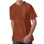 Orange And Black Checkered Pattern Print Men's Velvet T-Shirt