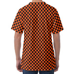 Orange And Black Checkered Pattern Print Men's Velvet T-Shirt