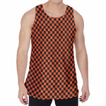 Orange And Black Checkered Pattern Print Men's Velvet Tank Top