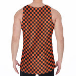 Orange And Black Checkered Pattern Print Men's Velvet Tank Top