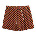 Orange And Black Checkered Pattern Print Mesh Shorts