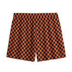 Orange And Black Checkered Pattern Print Mesh Shorts