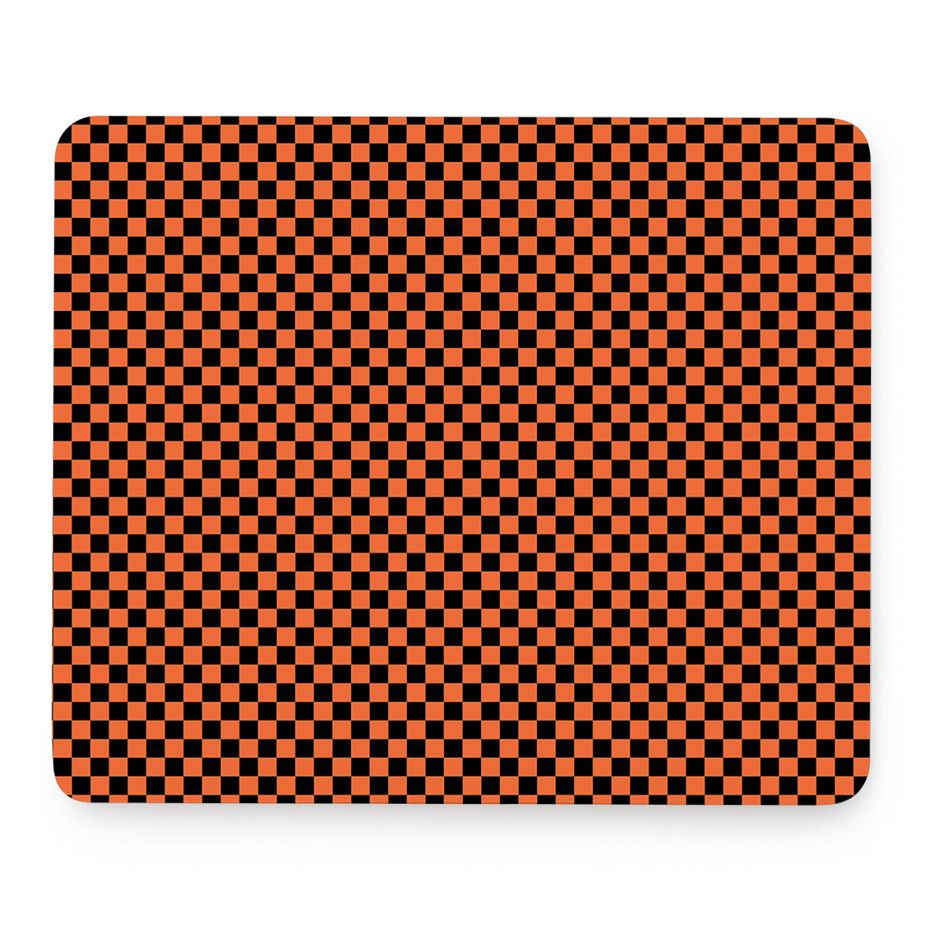 Orange And Black Checkered Pattern Print Mouse Pad