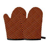Orange And Black Checkered Pattern Print Oven Mitts