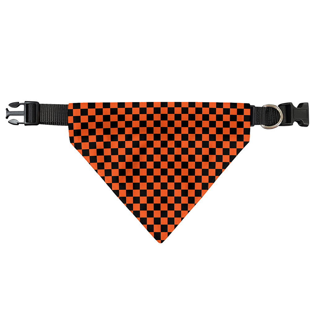 Orange And Black Checkered Pattern Print Over The Collar Dog Bandana