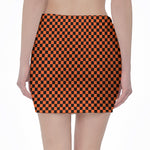 Orange And Black Checkered Pattern Print Pencil Mini Skirt