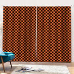 Orange And Black Checkered Pattern Print Pencil Pleat Curtains