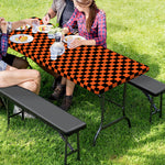 Orange And Black Checkered Pattern Print Picnic Table Cover