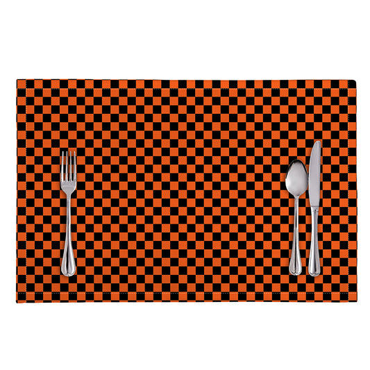 Orange And Black Checkered Pattern Print Placemat