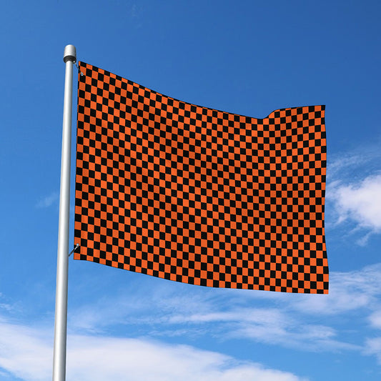 Orange And Black Checkered Pattern Print Polyester Flag