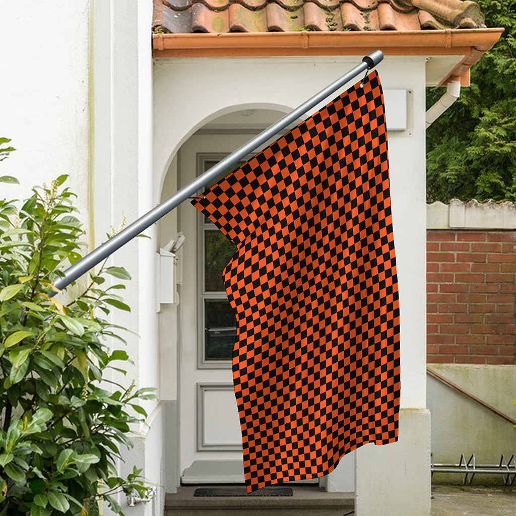 Orange And Black Checkered Pattern Print Polyester Flag