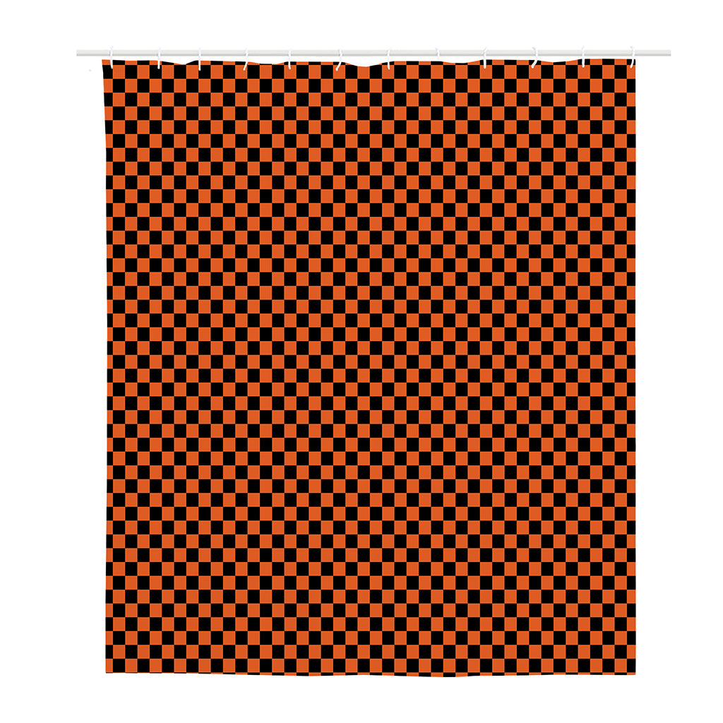 Orange And Black Checkered Pattern Print Polyester Shower Curtain