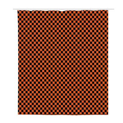 Orange And Black Checkered Pattern Print Polyester Shower Curtain