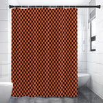 Orange And Black Checkered Pattern Print Premium Shower Curtain