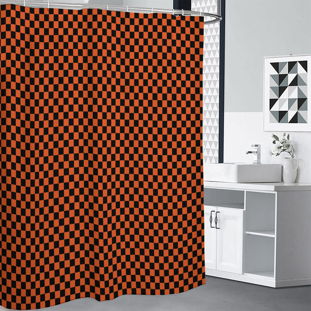 Orange And Black Checkered Pattern Print Premium Shower Curtain