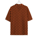 Orange And Black Checkered Pattern Print Rayon Hawaiian Shirt
