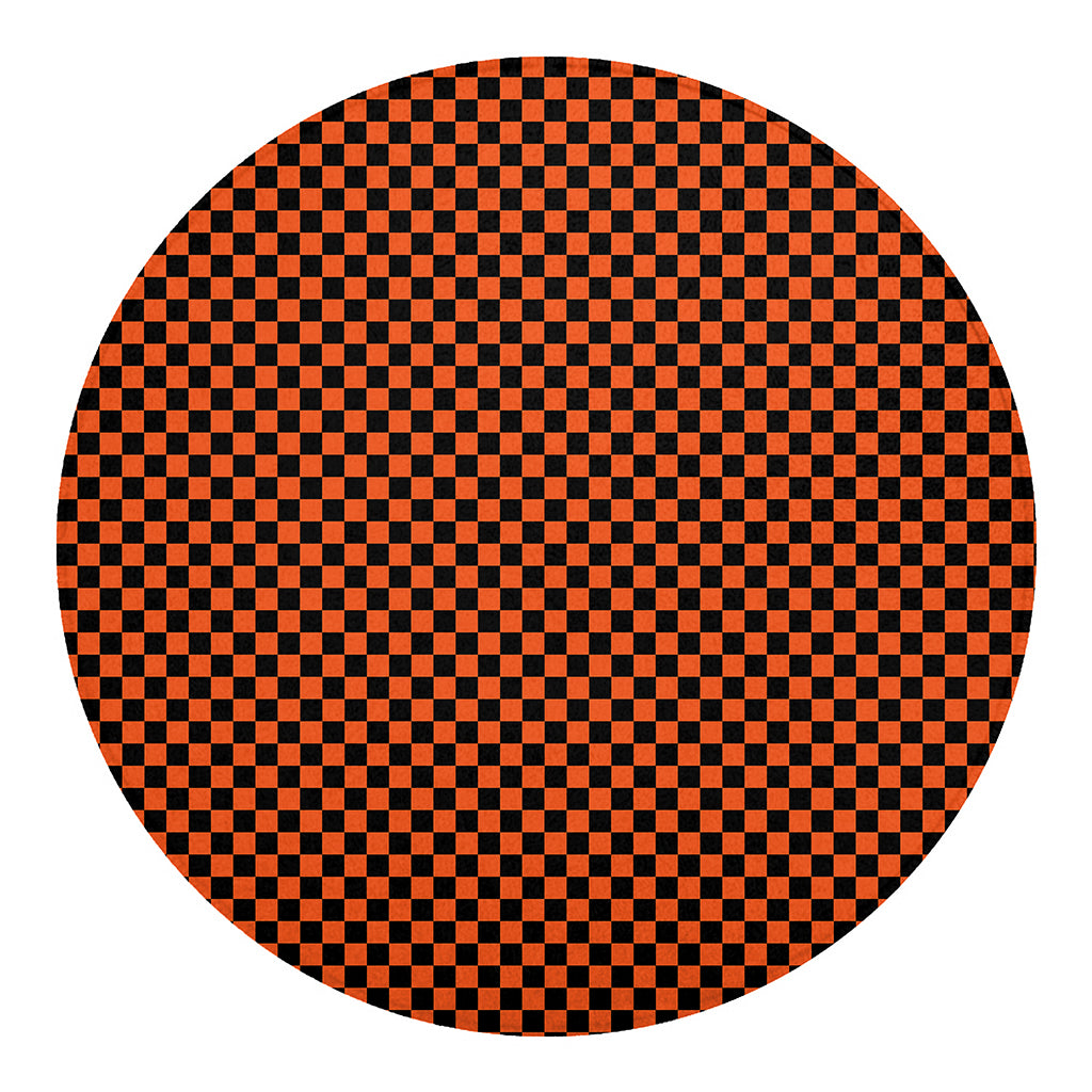 Orange And Black Checkered Pattern Print Round Blanket