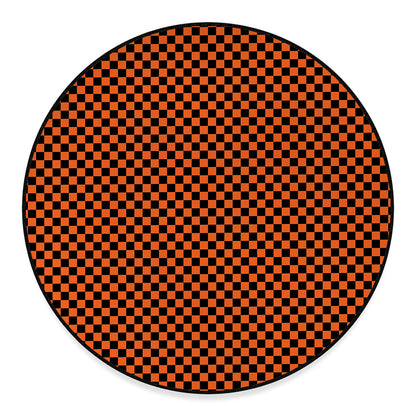 Orange And Black Checkered Pattern Print Round Floor Mat