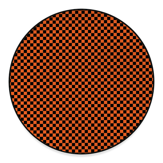 Orange And Black Checkered Pattern Print Round Floor Mat