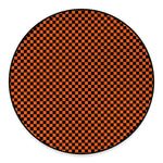 Orange And Black Checkered Pattern Print Round Floor Mat