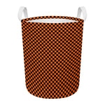 Orange And Black Checkered Pattern Print Round Laundry Basket