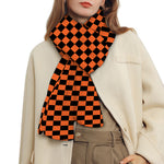 Orange And Black Checkered Pattern Print Scarf