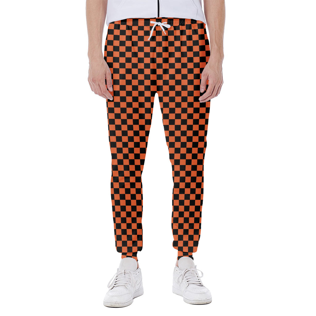 Orange And Black Checkered Pattern Print Scuba Joggers