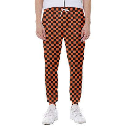 Orange And Black Checkered Pattern Print Scuba Joggers
