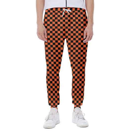 Orange And Black Checkered Pattern Print Scuba Joggers