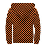 Orange And Black Checkered Pattern Print Sherpa Lined Zip Up Hoodie