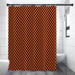 Orange And Black Checkered Pattern Print Shower Curtain
