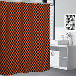 Orange And Black Checkered Pattern Print Shower Curtain