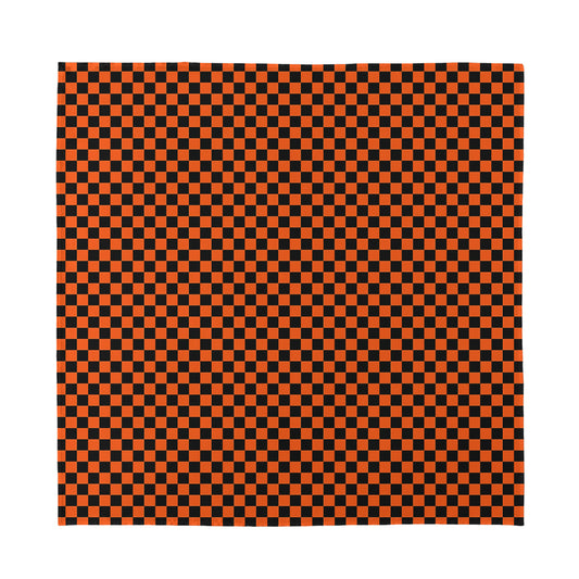 Orange And Black Checkered Pattern Print Silk Bandana